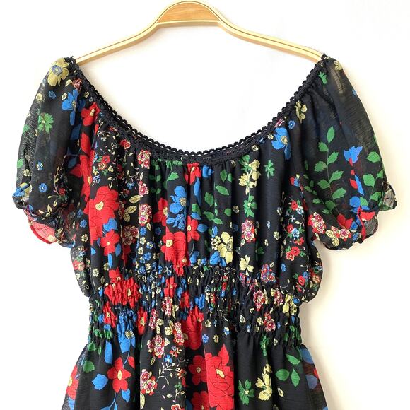 Studio 1940‎ Dark Floral Blouse Women L Black Red Smocked Cottagecore Whimsigoth - Picture 3 of 9